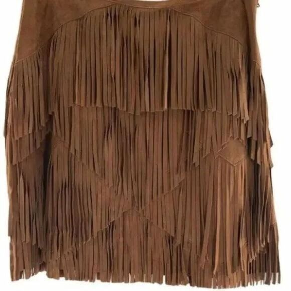 Kobi Halperin Portia Suede Fringe 100% Goat  Lined Mini Women's Skirt Size 8 - Picture 6 of 10